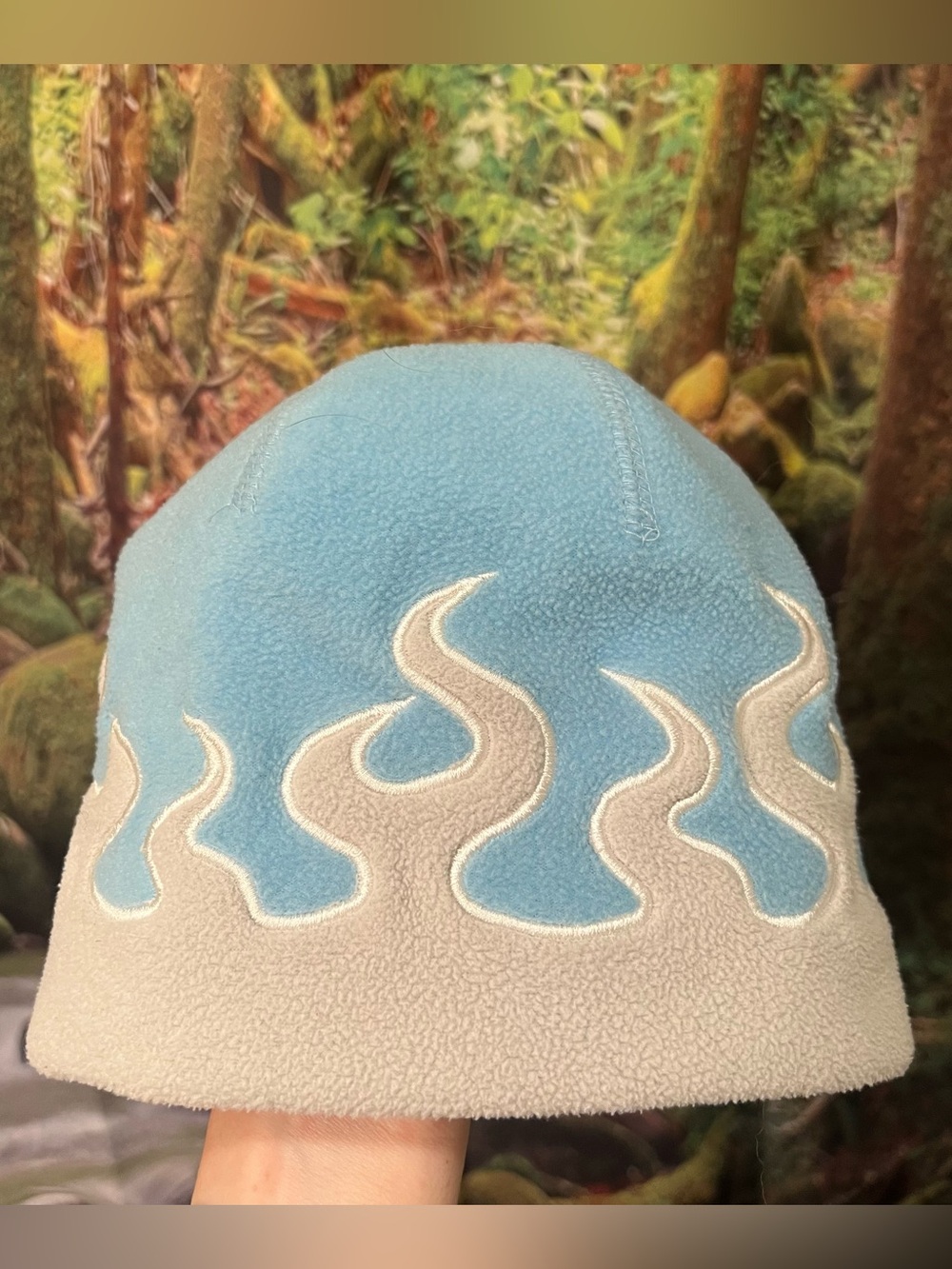 LL Bean Light Blue Silver Flame Fleece Winter Hat Kids Size Small